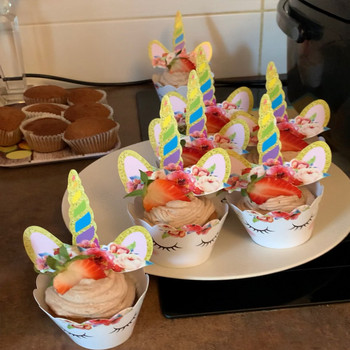 Еднорог Декорации за торта за рожден ден Rainbow Unicorn Cupcake Опаковки Торта за торта за детски рожден ден Сватбен декор Baby Shower Favor