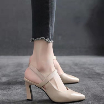 Дамски модни сандали на висок ток Baotou Лято 2023 Гладиаторски сандали с каишка Задни кожени сандали с тънък ток Плюс размер 34-41
