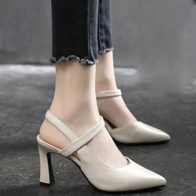Дамски модни сандали на висок ток Baotou Лято 2023 Гладиаторски сандали с каишка Задни кожени сандали с тънък ток Плюс размер 34-41