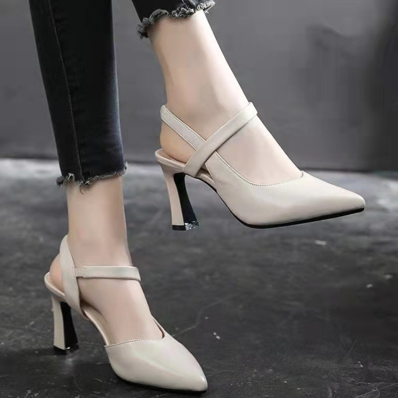 Női divatos Baotou magassarkú szandál 2023. nyári pántos Gladiátor szandál Hátsó vékony sarkú bőrszandál 34-41-es nagyméretű