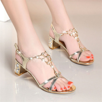 2023 Дамски високи токчета Модни помпи Дамски сандали със златни кристали Летни женски сватбени обувки с отворени пръсти Дамски високи токчета