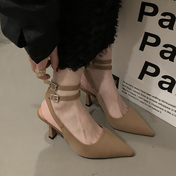 Slingbacks Γυναικεία παπούτσια με ψηλά τακούνια 2023 Νέα μυτερά παπούτσια με λεπτό τακούνι για γυναίκες μονόχρωμα καλοκαιρινά γυναικεία παπούτσια με πόρπη στον αστράγαλο