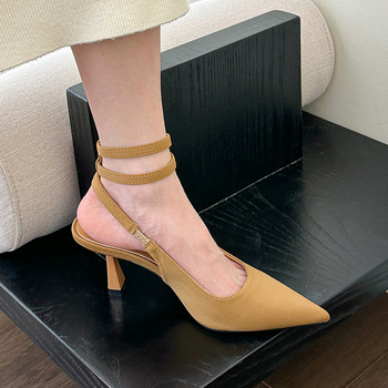 Slingbacks Γυναικεία παπούτσια με ψηλά τακούνια 2023 Νέα μυτερά παπούτσια με λεπτό τακούνι για γυναίκες μονόχρωμα καλοκαιρινά γυναικεία παπούτσια με πόρπη στον αστράγαλο