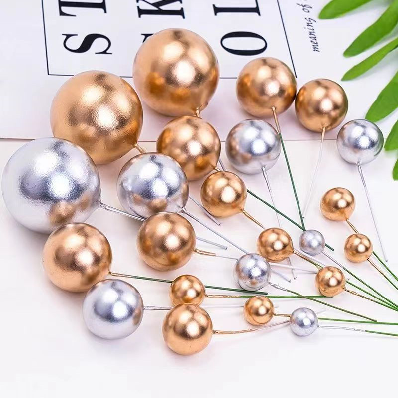 20 gab. Metāla bumbiņu kūkas virsma radošs DIY kūkas dekors kāzu dzimšanas dienas ballīšu dekorēšanai Zelta sudraba zila rozā kūkas virsma