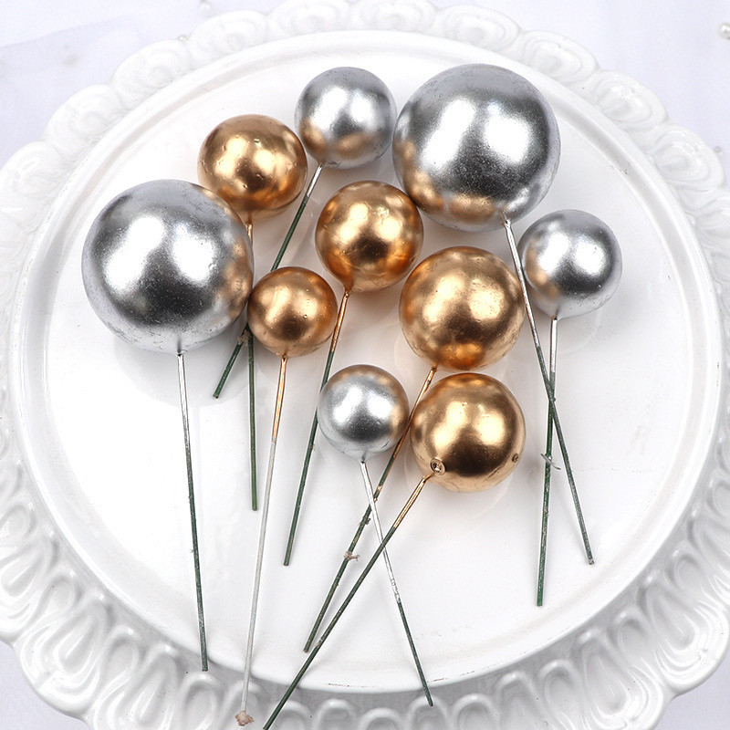 20 gab. Metāla bumbiņu kūkas virsma radošs DIY kūkas dekors kāzu dzimšanas dienas ballīšu dekorēšanai Zelta sudraba zila rozā kūkas virsma