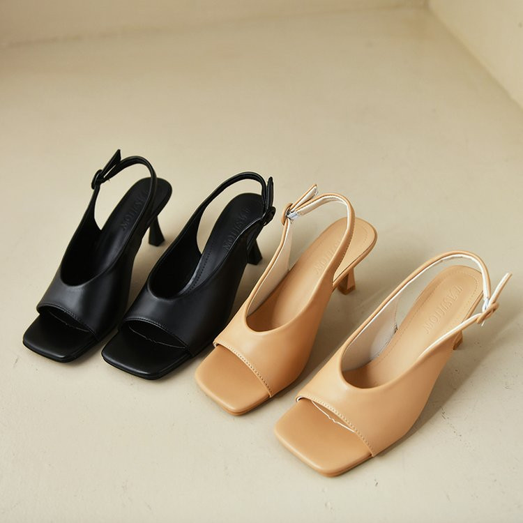 Naiste 2023. aasta kõrged kontsad, uued suvemood õhukesed kontsad Seksikad moodsad ruudukujulised avatud varbaga peened keskmise kontsaga üherealised pandlaga kontsad