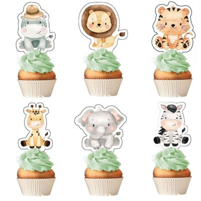 Baby Shower Safari Džungļu Dzīvnieki Tēma Cupcake Toppers Meža tēma Dzimšanas dienas ballīšu piederumi bērniem un pieaugušajiem ballīšu dekorēšana