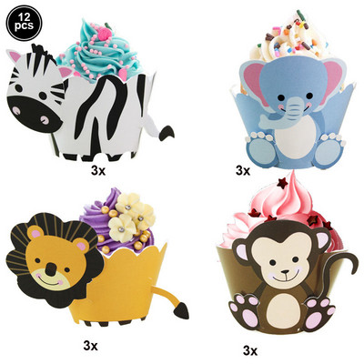 Baby Shower Safari Jungle Animals Θέμα Cupcake Toppers Forest Θέμα για πάρτι γενεθλίων για παιδιά και ενήλικες Διακόσμηση πάρτι