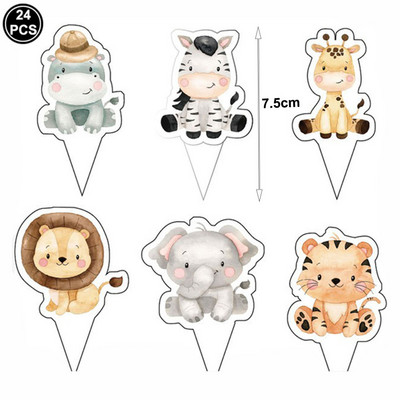 Baby Shower Safari Jungle Animals Θέμα Cupcake Toppers Forest Θέμα για πάρτι γενεθλίων για παιδιά και ενήλικες Διακόσμηση πάρτι