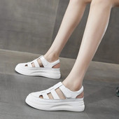 Pantofi romani Baotou New Gros Talpa Creștere înălțime Varf rotund Femei Sandale sport albe Sandálias Femininas Verao