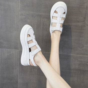 Римски обувки Baotou New Thick Sole Reheight Height Round Toe Дамски бели спортни сандали Sandálias Femininas Verao