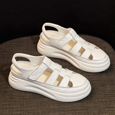 Pantofi romani Baotou New Gros Talpa Creștere înălțime Varf rotund Femei Sandale sport albe Sandálias Femininas Verao