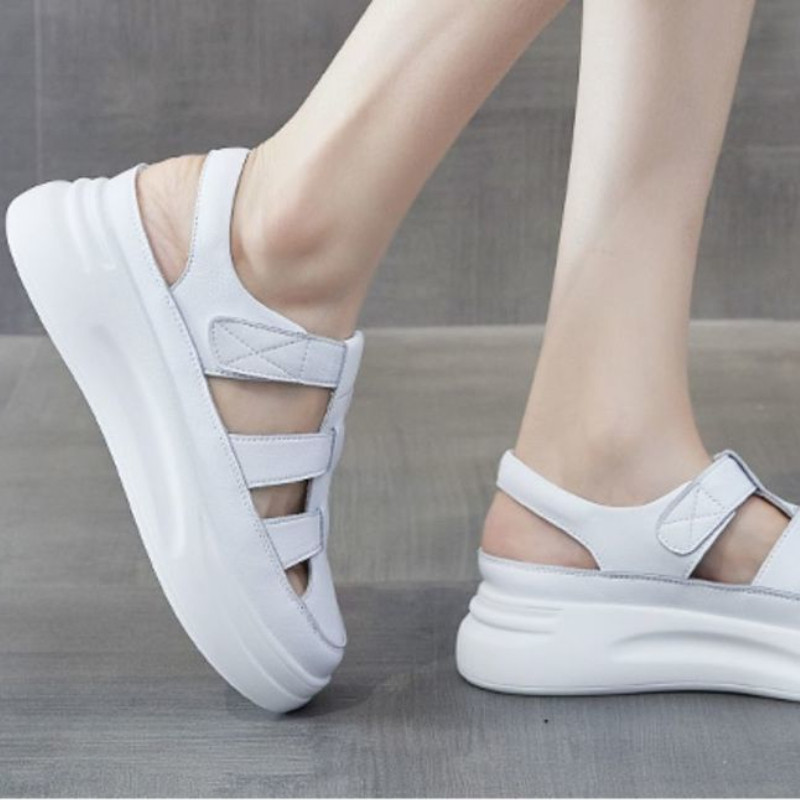 Pantofi romani Baotou New Gros Talpa Creștere înălțime Varf rotund Femei Sandale sport albe Sandálias Femininas Verao