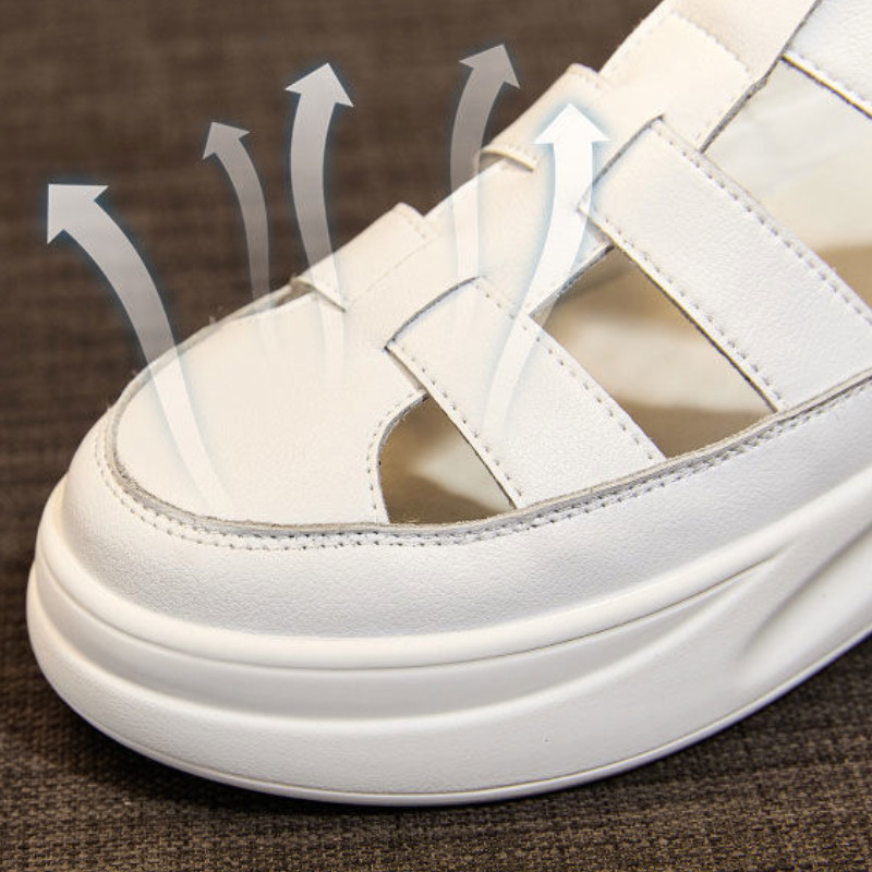 Pantofi romani Baotou New Gros Talpa Creștere înălțime Varf rotund Femei Sandale sport albe Sandálias Femininas Verao