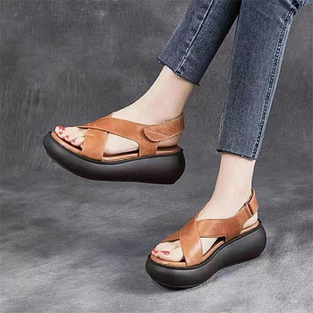 Καλοκαίρι 2023 Νέα ανοιχτά γυναικεία σανδάλια με χοντρή σόλα Fish Mouth Γυναικεία παπούτσια Απαλό δέρμα Comfort ψηλά παπούτσια Matsuke