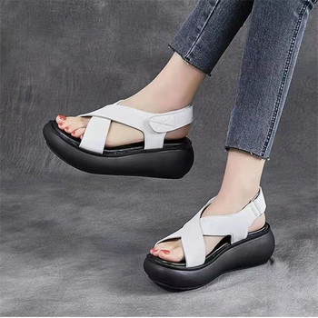 Καλοκαίρι 2023 Νέα ανοιχτά γυναικεία σανδάλια με χοντρή σόλα Fish Mouth Γυναικεία παπούτσια Απαλό δέρμα Comfort ψηλά παπούτσια Matsuke