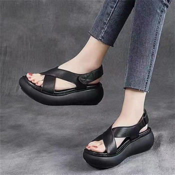 2023 Летни нови дамски сандали с отворени пръсти с дебела подметка Дамски обувки с рибешка уста Мека кожа Удобни повишени обувки Matsuke