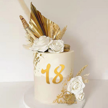 1 комплект 0-9 числа Златен акрилен топер за торта за годишнина от сватба Рожден ден Декорация на торта Цифрови капкейк топери Флаг