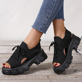 Plajă de vară, sandale cu plasă pentru femei, papuci cu platformă, 2023, ocazional, cu vârf deschis, cu bretele înguste, sandale sport pentru femei