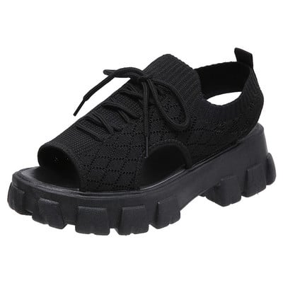 Plajă de vară, sandale cu plasă pentru femei, papuci cu platformă, 2023, ocazional, cu vârf deschis, cu bretele înguste, sandale sport pentru femei