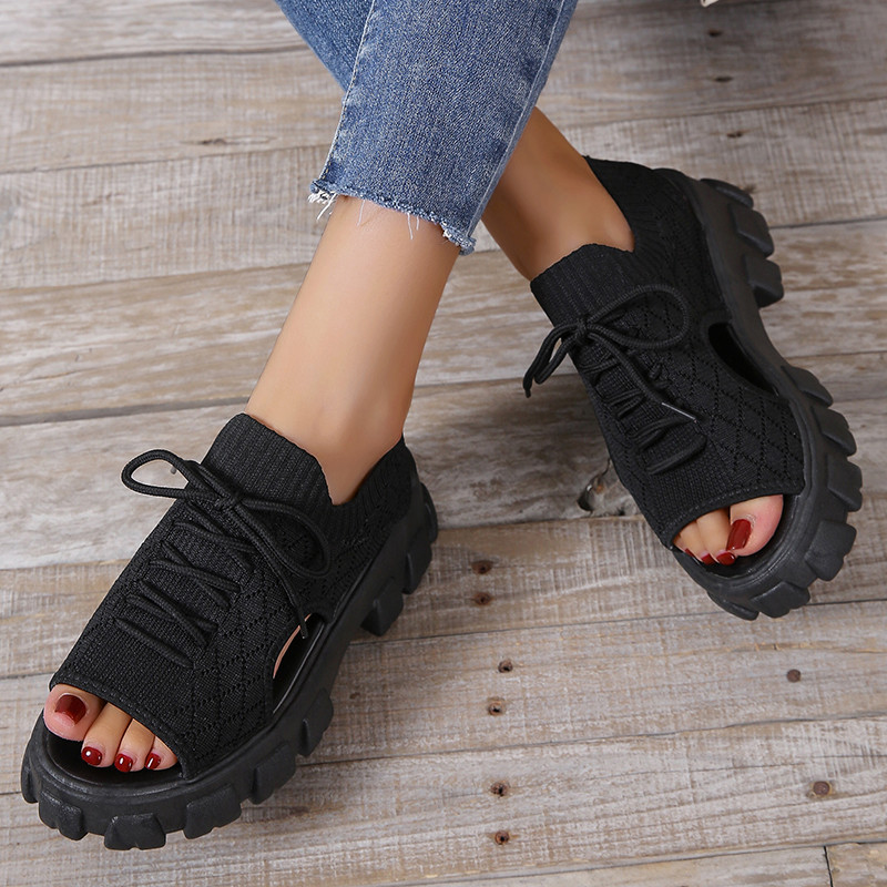 Plajă de vară, sandale cu plasă pentru femei, papuci cu platformă, 2023, ocazional, cu vârf deschis, cu bretele înguste, sandale sport pentru femei