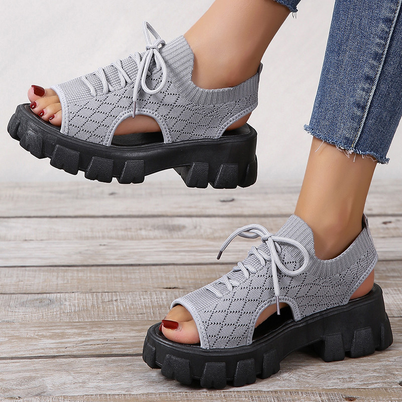 Plajă de vară, sandale cu plasă pentru femei, papuci cu platformă, 2023, ocazional, cu vârf deschis, cu bretele înguste, sandale sport pentru femei