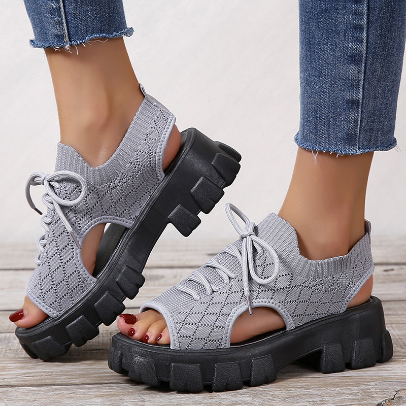 Plajă de vară, sandale cu plasă pentru femei, papuci cu platformă, 2023, ocazional, cu vârf deschis, cu bretele înguste, sandale sport pentru femei