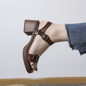 2023 καλοκαιρινά παπούτσια μόδας casual design Γυναικεία άνετα σανδάλια Στρογγυλά τακούνια ρετρό απλά γυναικεία σανδάλια ψηλοτάκουνα
