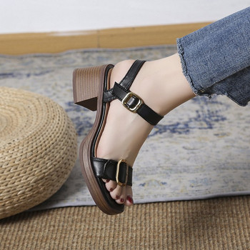2023 καλοκαιρινά παπούτσια μόδας casual design Γυναικεία άνετα σανδάλια Στρογγυλά τακούνια ρετρό απλά γυναικεία σανδάλια ψηλοτάκουνα