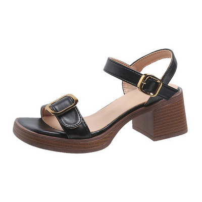 2023. gada vasaras apavi Modes, ikdienas dizains, ērtas sieviešu sandales, apaļas papēži, retro stila vienkāršas sieviešu sandales, augstpapēžu kurpes