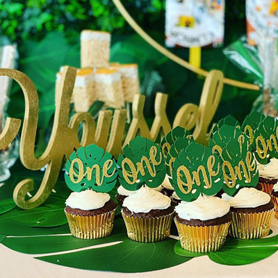 Csillogó arany Wild one Boldog születésnapot torta teteje fiú lány 1. születésnapi party Cupcake topper dzsungel szafari parti dekoráció