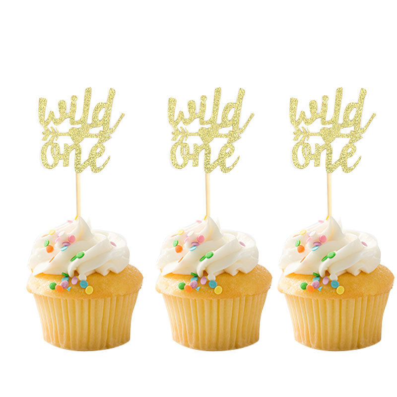 Glitter Gold Wild one Happy Birthday Topper Topper Dječak Djevojčica 1st First Birthday Party Cupcake Topper Jungle Safari Party Decoration