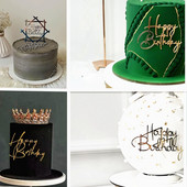 Uus lihtne stiil palju õnne sünnipäevaks koogi pealiskülg, jalata kuldne akrüül, laste pidulik koogipea Baby Shower magustoidu kaunistus