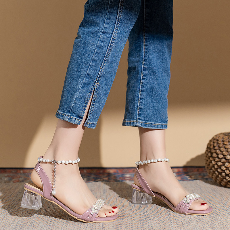 Vasaras sieviešu pērļu seksīgas sandales 2023. gada augstpapēžu kurpes Sieviešu banketu banketiem Sieviešu sandales Sieviešu dizaineru sandales zapatos mujer
