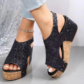 Дамски сандали на танкетка с платформа Летни обувки Bling Сандали с ток с отворени пръсти за жени Ежедневни дамски сандалии на открито Размер 35-43