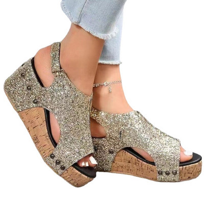 Sieviešu platformas ķīļveida sandales Vasaras apavi Bling Sandales ar atvērtiem papēžiem sievietēm brīvā dabā. Sieviešu sandalijas 35-43 izmērs