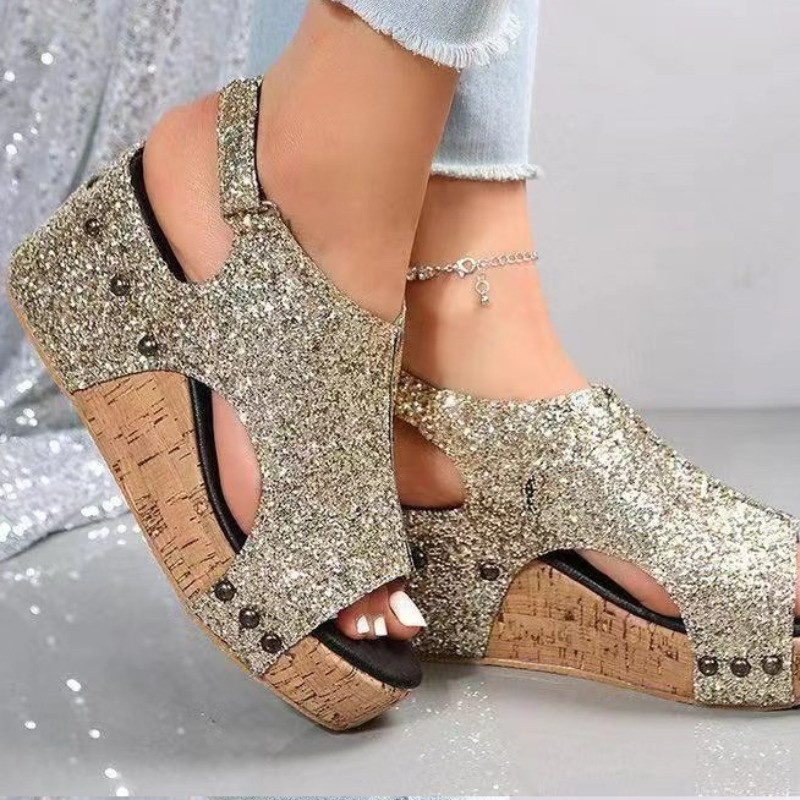 Sieviešu platformas ķīļveida sandales Vasaras apavi Bling Sandales ar atvērtiem papēžiem sievietēm brīvā dabā. Sieviešu sandalijas 35-43 izmērs