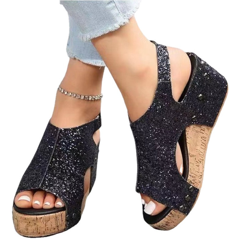 Sieviešu platformas ķīļveida sandales Vasaras apavi Bling Sandales ar atvērtiem papēžiem sievietēm brīvā dabā. Sieviešu sandalijas 35-43 izmērs