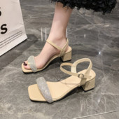 Sandale cu toc noi, cu vârf deschis, cu cataramă, pantofi confortabili pentru femei, vară, peep block, moda fete, pantofi medii, mărimea 35-42