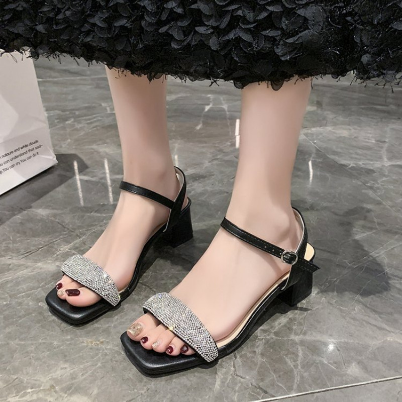 Sandale cu toc noi, cu vârf deschis, cu cataramă, pantofi confortabili pentru femei, vară, peep block, moda fete, pantofi medii, mărimea 35-42