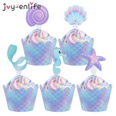40 бр. Русалка Парти Cupcake Toppers Опаковки Mermaids Cake Decoration Baby Shower Kids Birthday Party Wedding Decoration