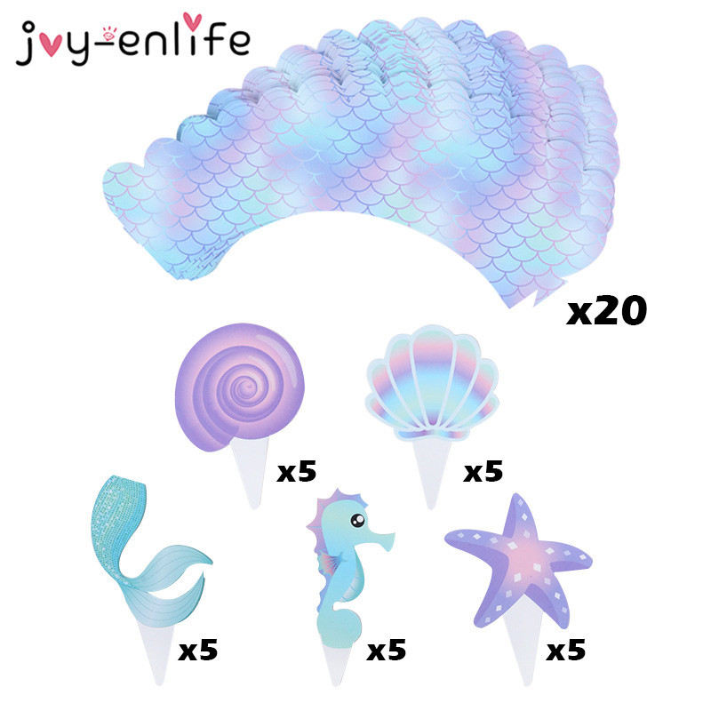 40 бр. Русалка Парти Cupcake Toppers Опаковки Mermaids Cake Decoration Baby Shower Kids Birthday Party Wedding Decoration