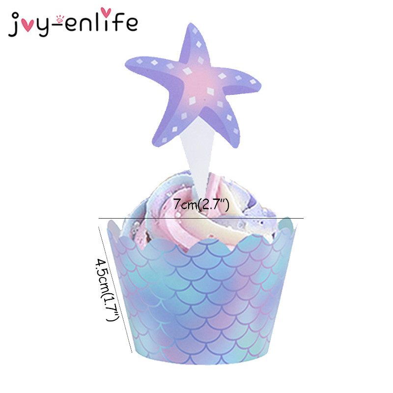 40 бр. Русалка Парти Cupcake Toppers Опаковки Mermaids Cake Decoration Baby Shower Kids Birthday Party Wedding Decoration