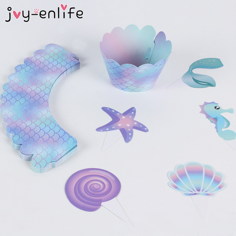 40 бр. Русалка Парти Cupcake Toppers Опаковки Mermaids Cake Decoration Baby Shower Kids Birthday Party Wedding Decoration