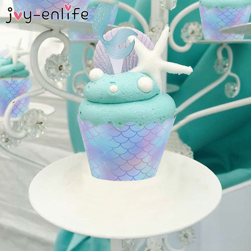 40 бр. Русалка Парти Cupcake Toppers Опаковки Mermaids Cake Decoration Baby Shower Kids Birthday Party Wedding Decoration