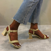 Vară 2023, sandale țesute pentru femei, cu vârf pătrat, cu cataramă simplă, în aer liber, sandale confortabile, rochie, pentru petrecere, sandale de marcă anti-alunecare