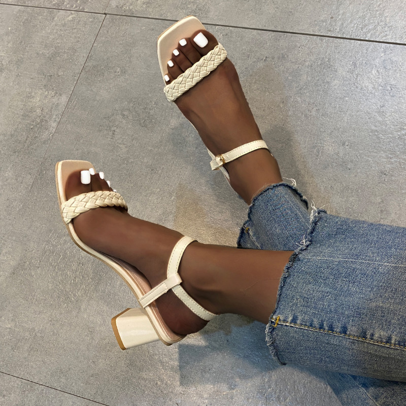Vară 2023, sandale țesute pentru femei, cu vârf pătrat, cu cataramă simplă, în aer liber, sandale confortabile, rochie, pentru petrecere, sandale de marcă anti-alunecare