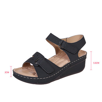 Дамски сандали Черни отворени пръсти, дишащи сандали на танкетка с катарама Лято на открито 2023 г. Нова мода Комфортни плажни обувки Дамски