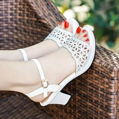 Sandale gladiator din autentică pentru femei Sandale noi pentru femei cu toc înalt Cataramă cu stras gros cu gura de pește Pantofi pentru femei