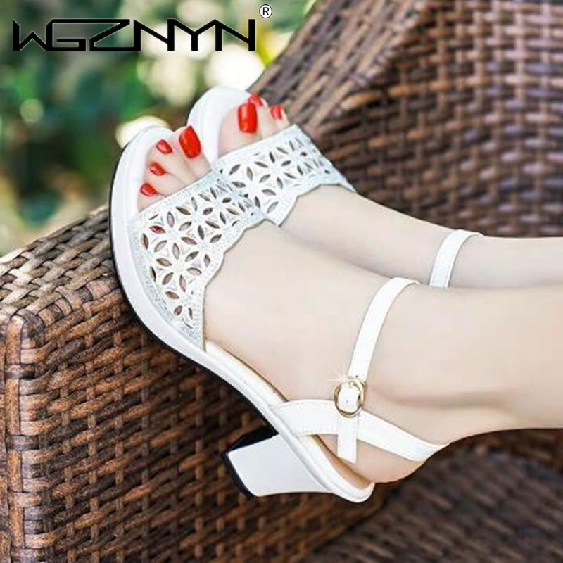 Sandale gladiator din autentică pentru femei Sandale noi pentru femei cu toc înalt Cataramă cu stras gros cu gura de pește Pantofi pentru femei